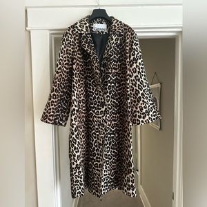 GANNI Leopard Print Linen & Cotton Trench Size M
